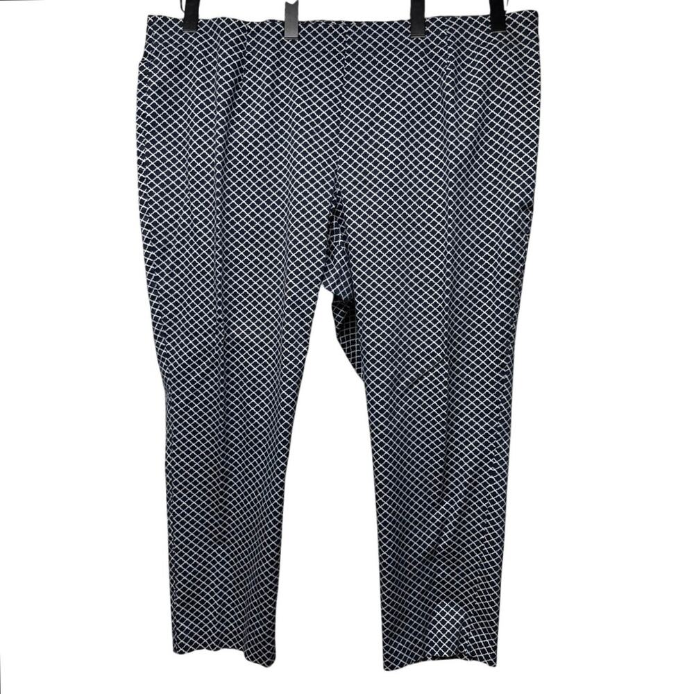 Talbots Woman Plus 22W Navy White Geometric Pull On Ankle Pants Stretch Crop